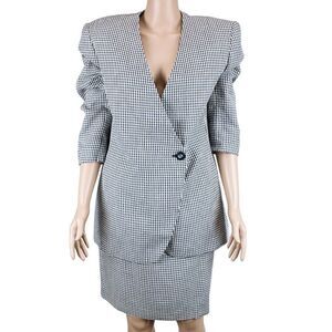 Jones New York Vintage 90s Skirt & Blazer Navy & White Check Women's Size 12